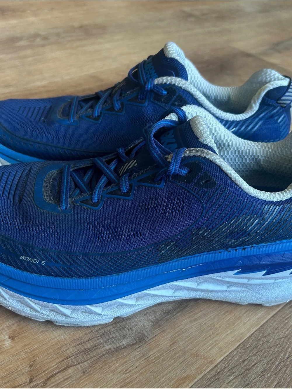 HOKA One One Bondi 5 Men’s Lace Up Running Shoes Blue/White US 10